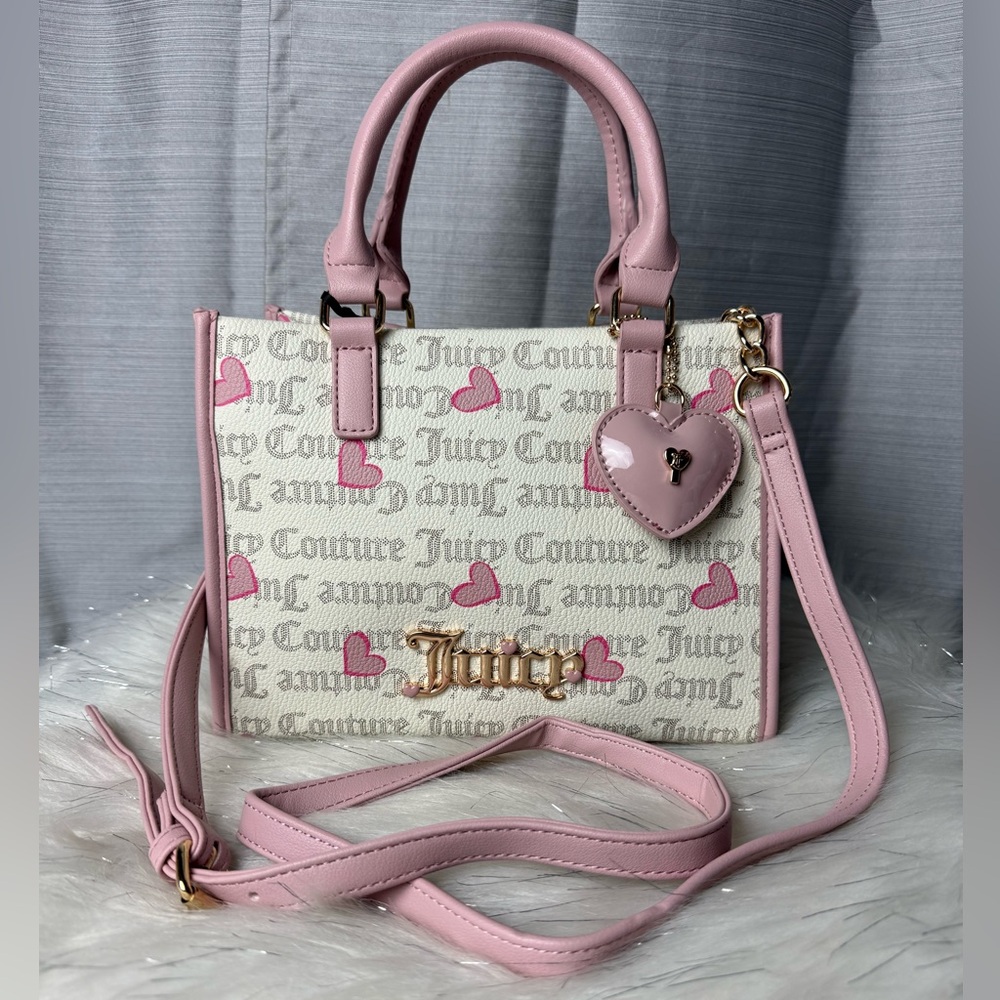 JUICY COUTURE pink heart pecan white I heart juicy mini tote bag